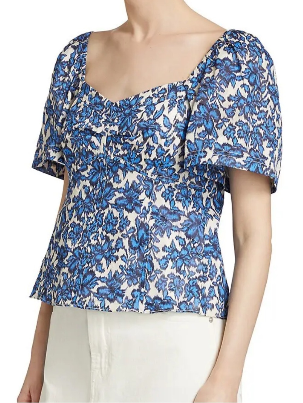 Tanya Taylor Bleecker Floral Flutter-Sleeve Blouse Size 2